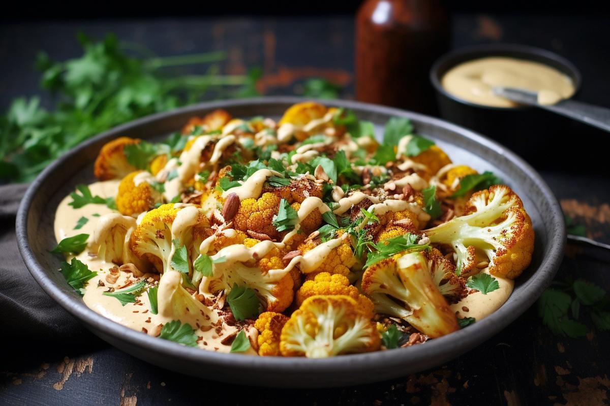 Kurkuma-Blumenkohl mit Verlockender Tahini-Soße