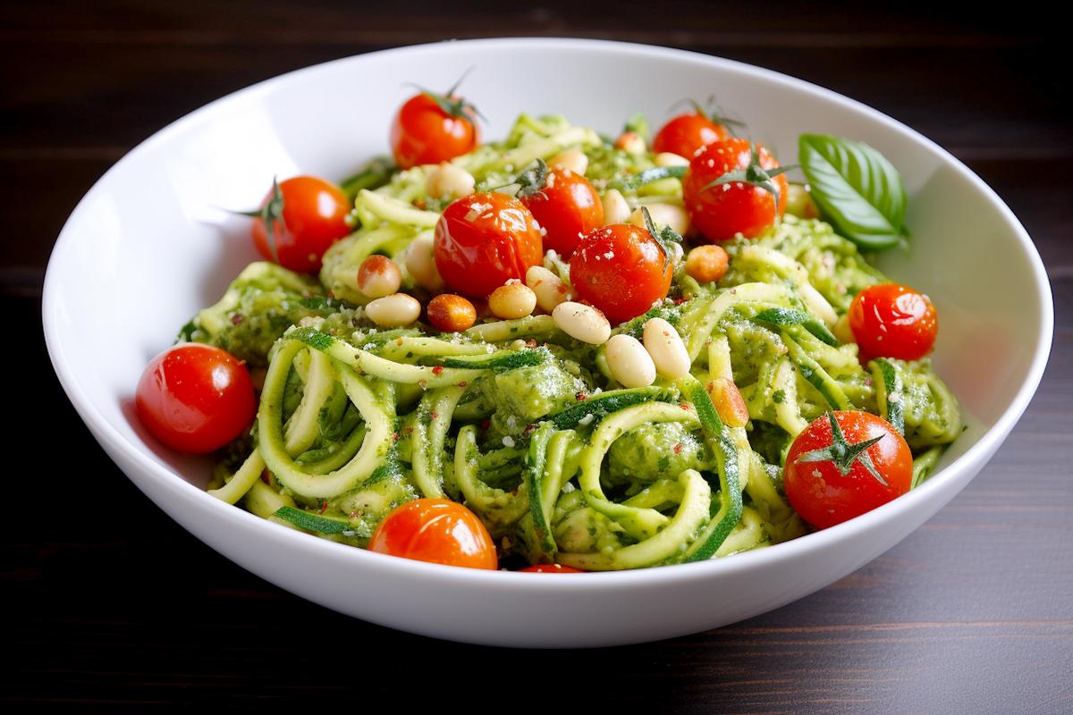 Zucchini-Nudeln mit Pesto und Cherrytomaten - Essen &amp; Kochen Tipps und ...
