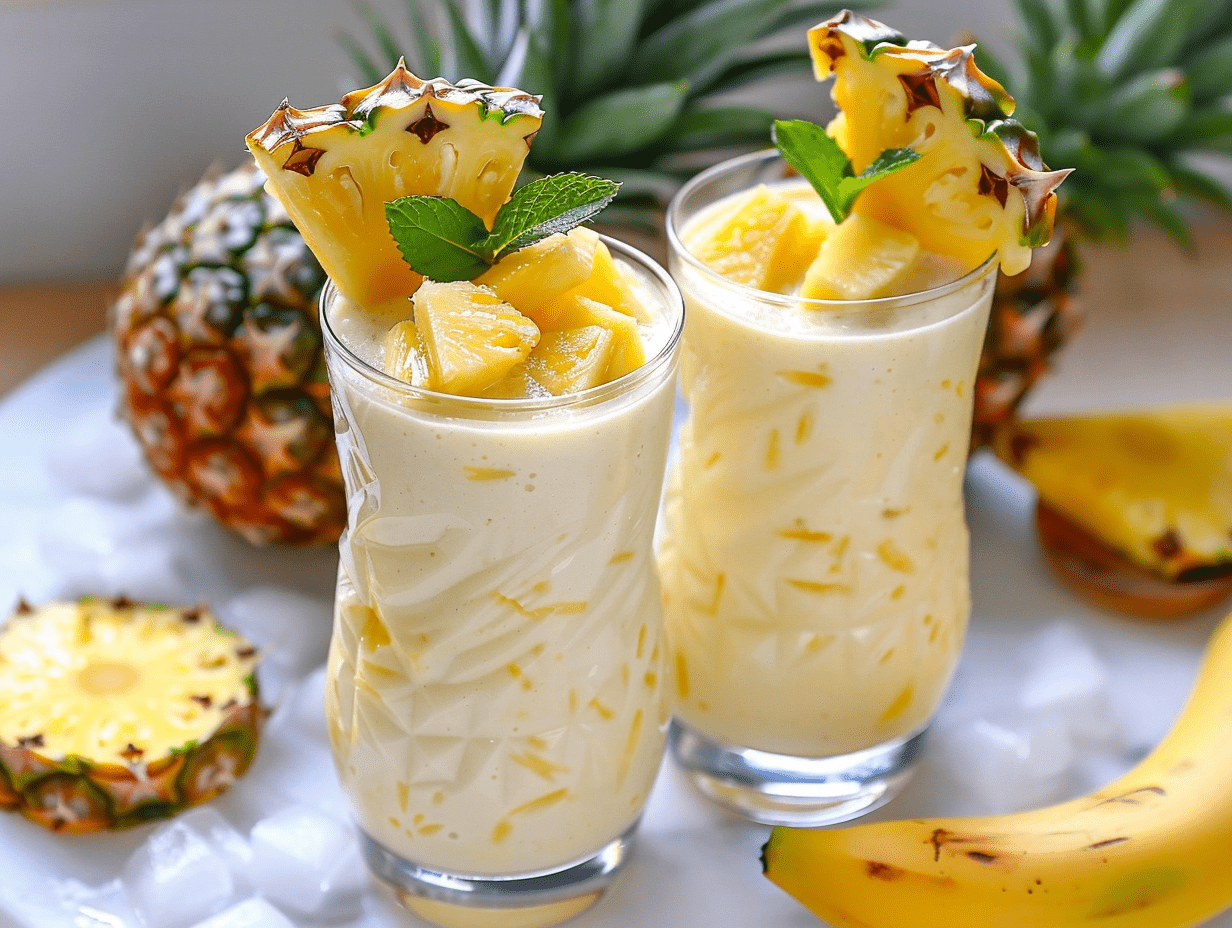 Ananas-Kokos-Smoothie bringt exotischen Genuss direkt ins Glas