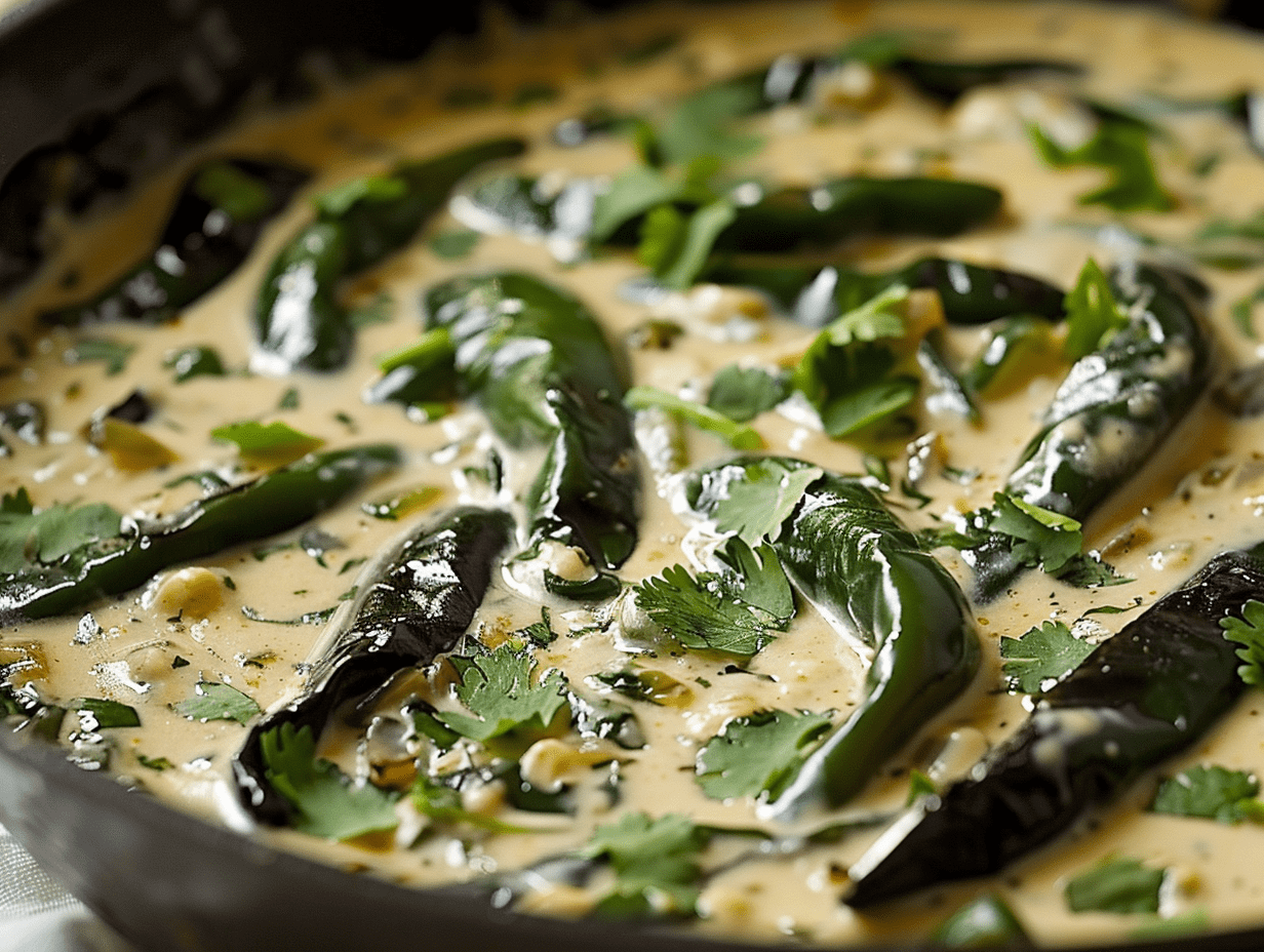 Poblano Paprika in Sahnesauce mit gerösteten Paprikaschoten