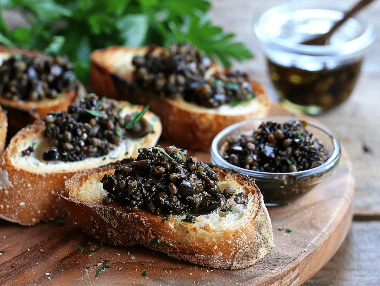 Oliven-Tapenade auf Crostini - Essen &amp; Kochen Tipps und Tricks